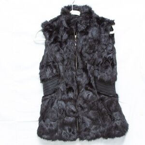 Women Size L Black Faux Fur Leather Side Panels Vegan Full Zip Vest LA Coalition